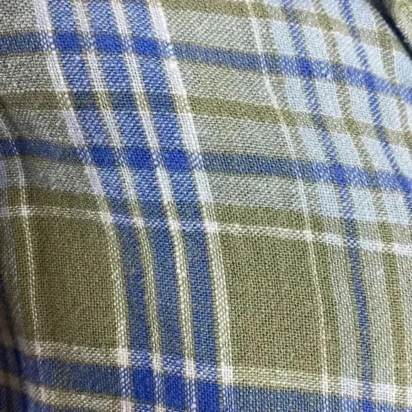 American Eagle Khaki, Blue & Cream Long Sleeve Boxy, Cropped Medium Top Shirt. - Picture 6 of 11